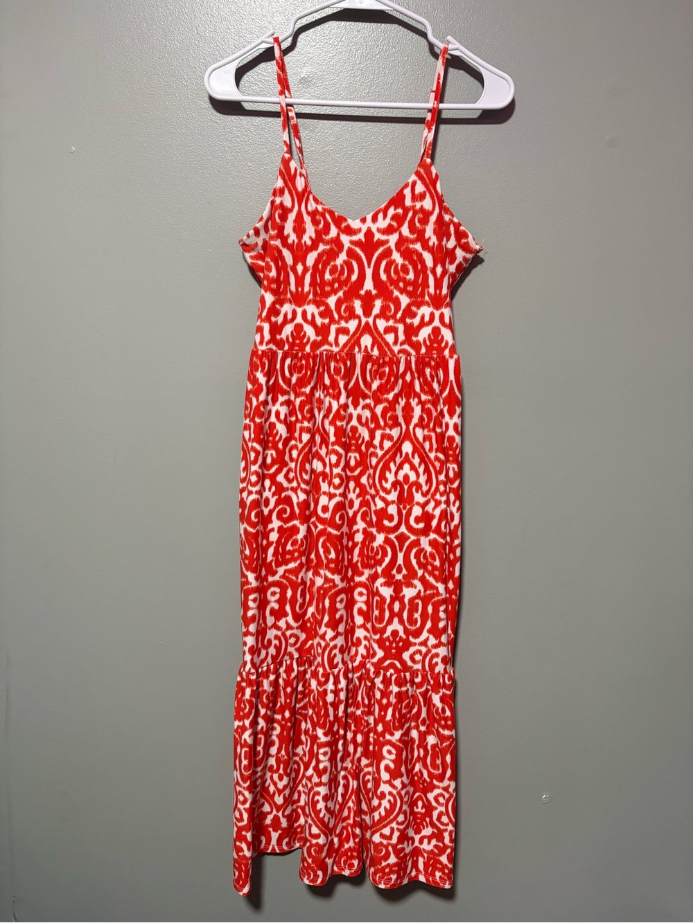 Emily Daniels Petite Red & White Smocked Midi Sundress PS